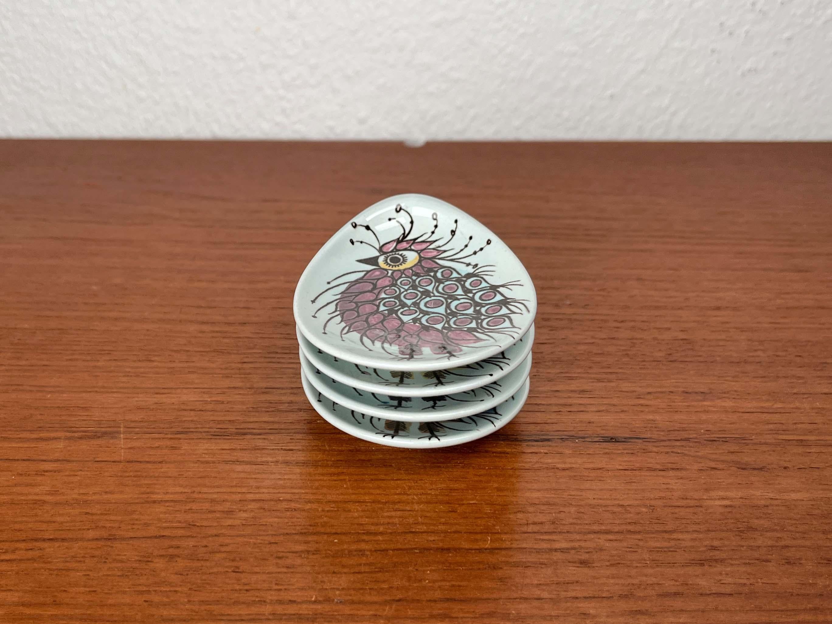 Mid-Century Modern 4 assiettes à huîtres ou à sauces Crazy Bird du milieu du siècle Beth Breyen Royal Copenhagen en vente