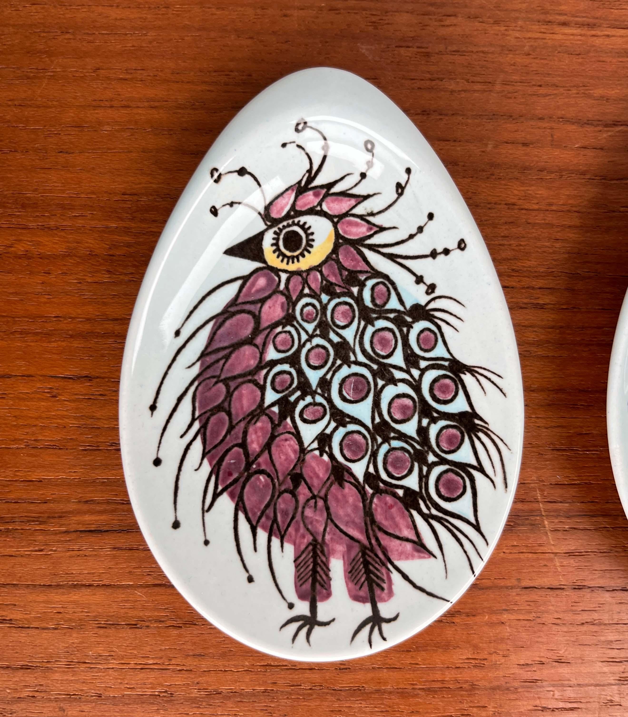 4 assiettes à huîtres ou à sauces Crazy Bird du milieu du siècle Beth Breyen Royal Copenhagen en vente 2