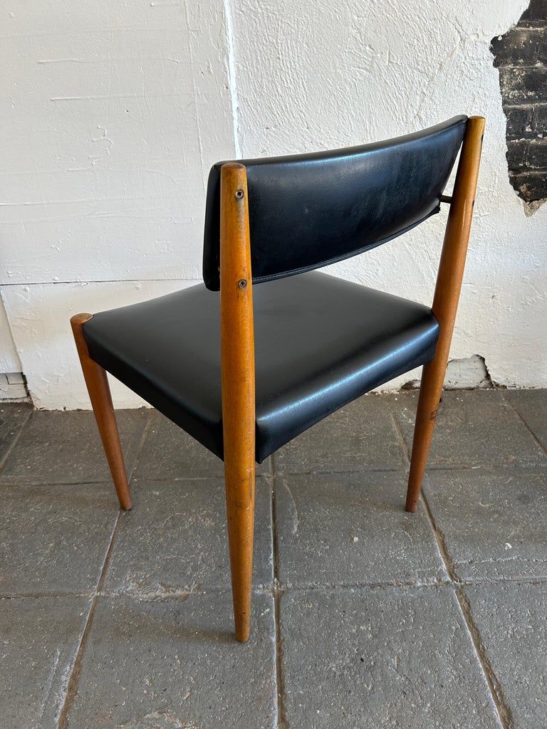 4 Mid Century Danish Modern Dining Chairs Black Vinyl Birch Wood For