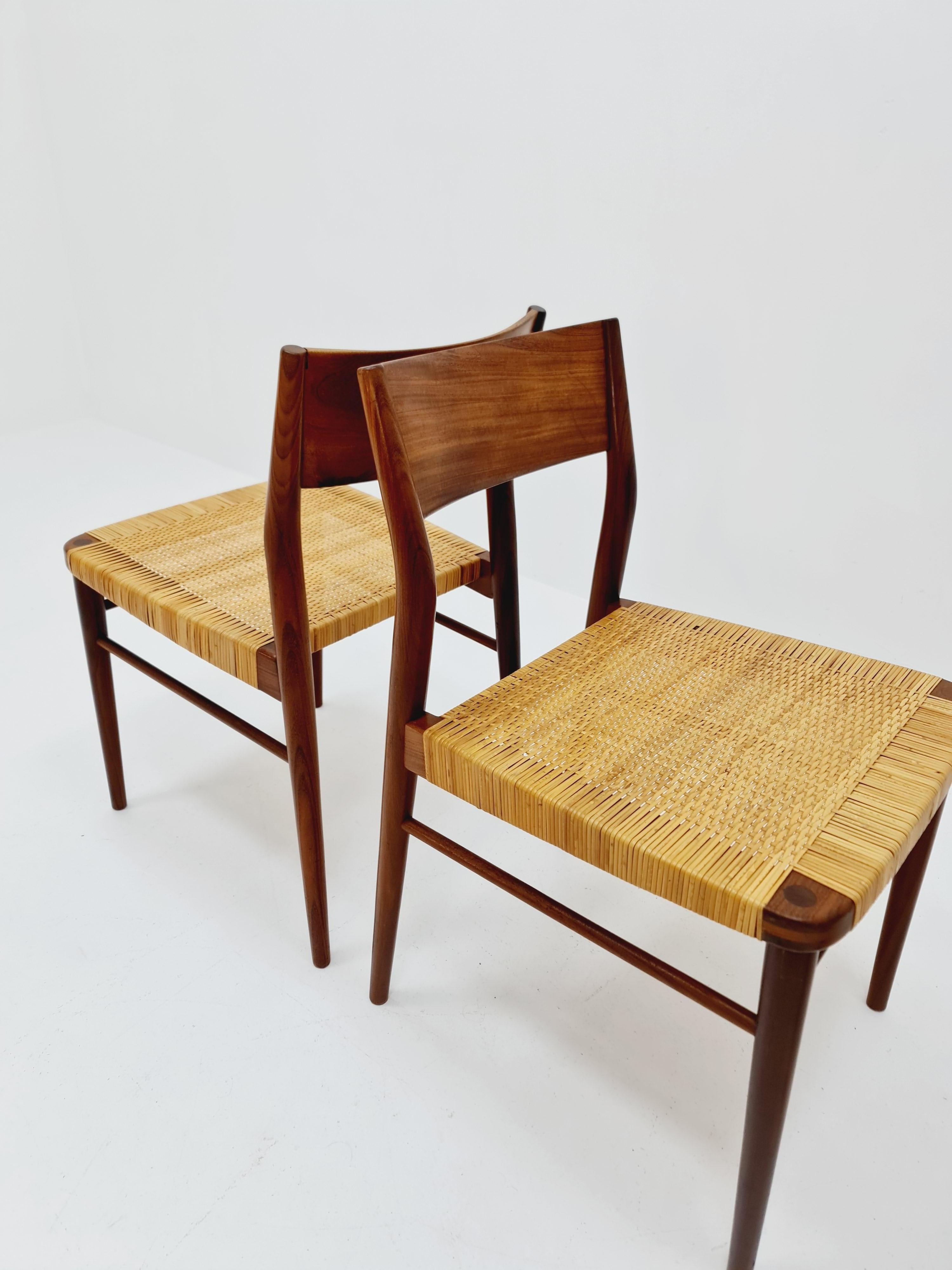 4 Mid Century German teak and rattan chairs by Georg Leowald for Wilkhahn For Sale 4