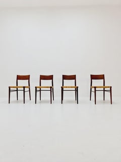4 sillas alemanas de teca y ratán de mediados de siglo de Georg Leowald para Wilkhahn