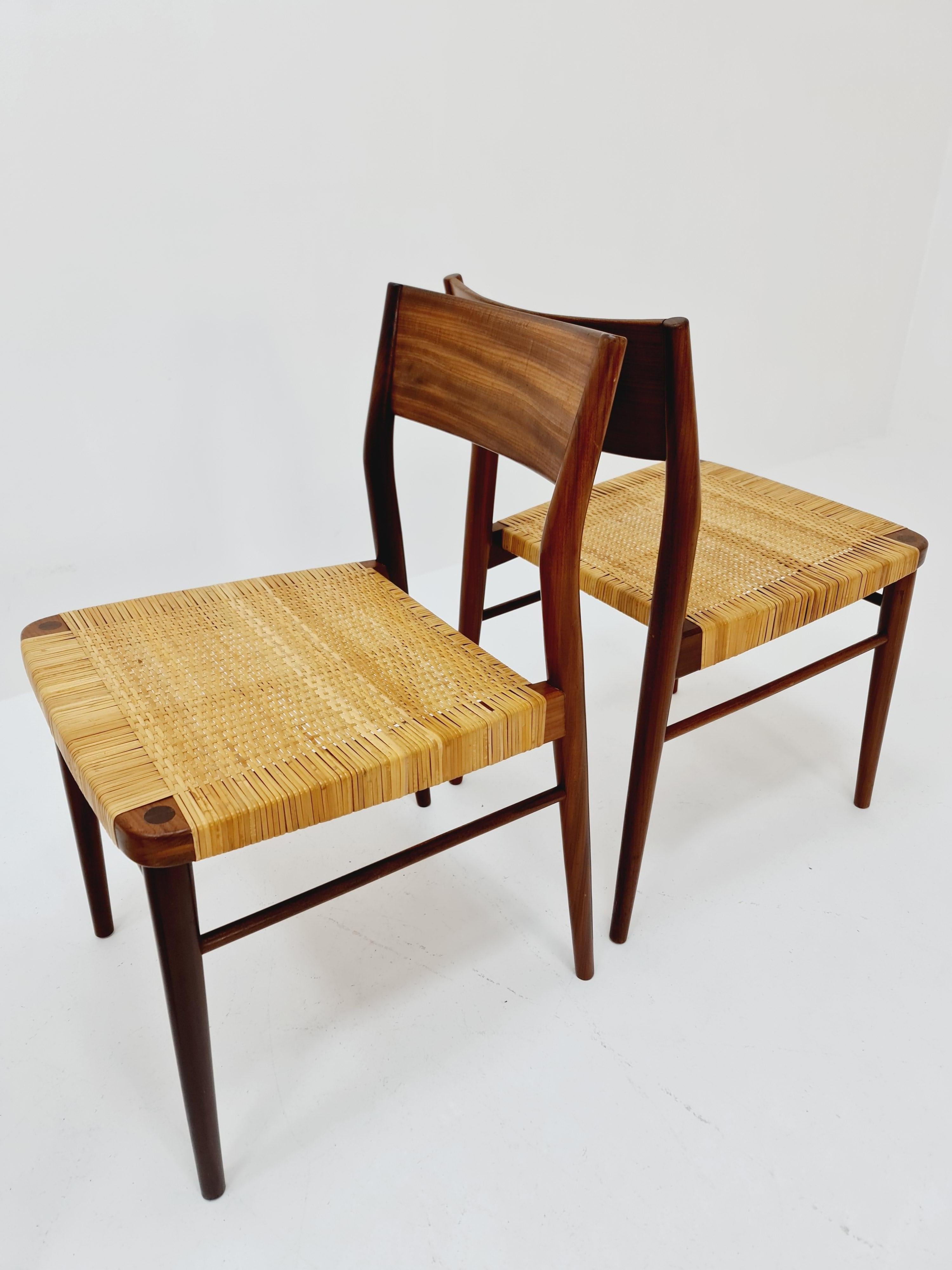 4 Mid Century German teak and rattan chairs by Georg Leowald for Wilkhahn For Sale 3