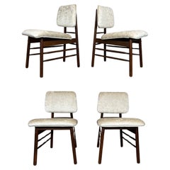 4 Mid-Century Greta Grossman Off-White Velvet Walnut Dining Chairs 1950s