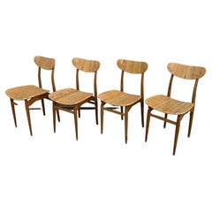 4 mid century Italian modern cane wrapped walnut dining chairs