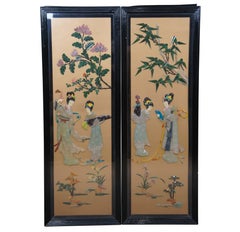 4 Midcentury Japanese Lacquered Carved Soapstone Wall Hanging Panels