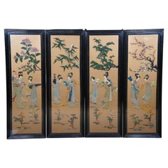 4 Midcentury Japanese Lacquered Carved Soapstone Wall Hanging Panels