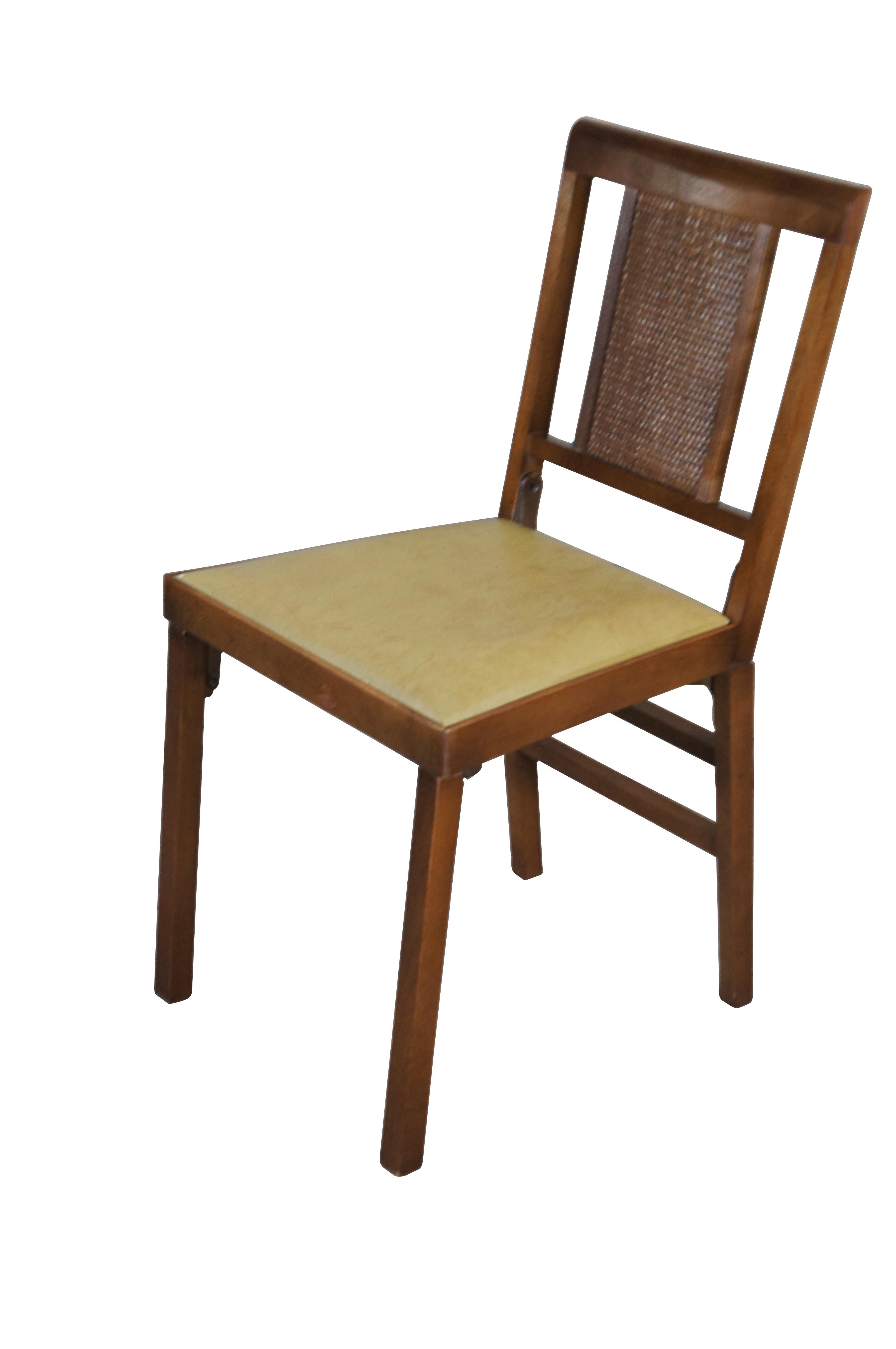 Mid-Century moderno 4 Sedie laterali pieghevoli in vimini e rattan in vinile Legomatic di metà secolo in vendita