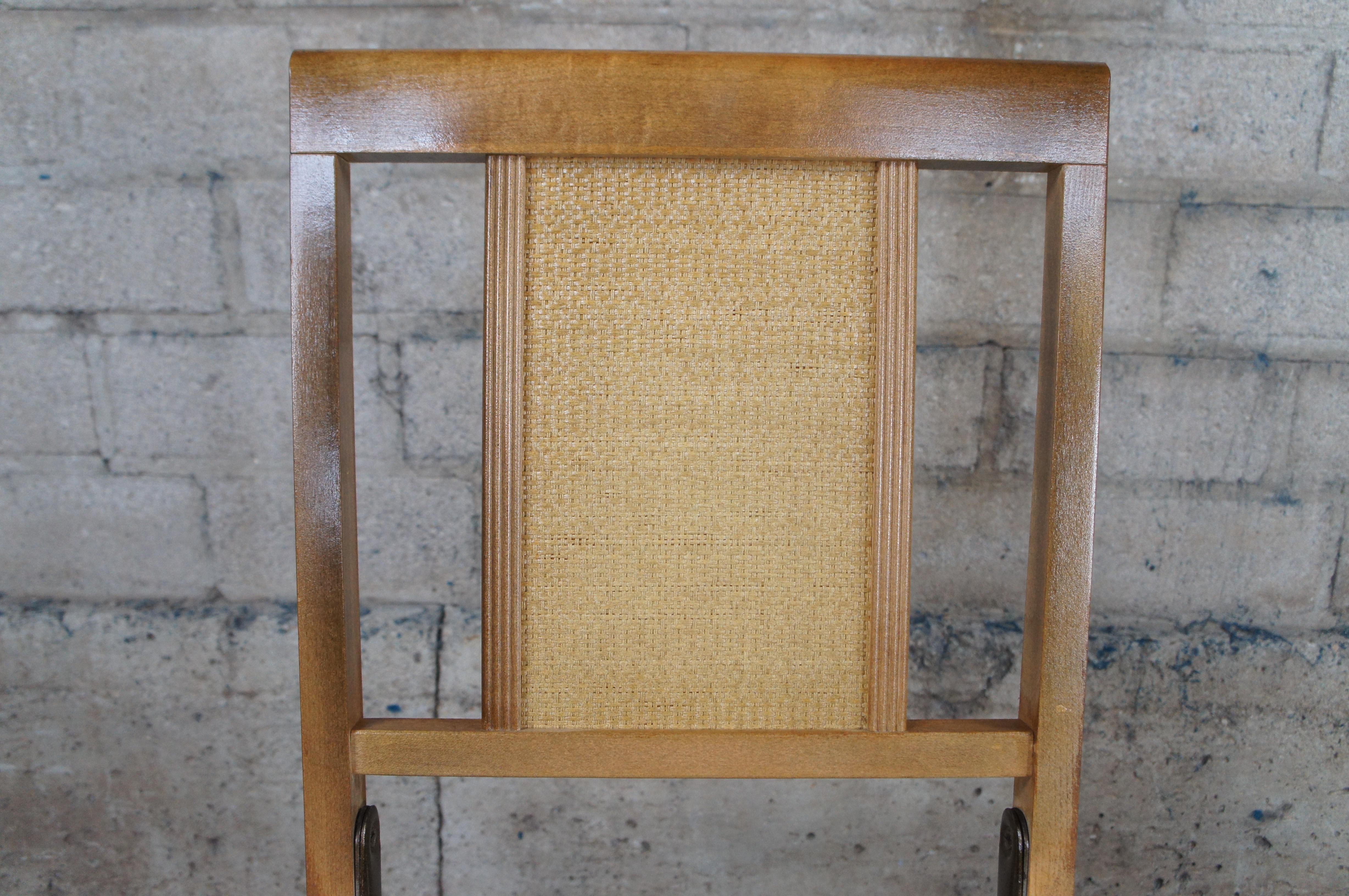 20th Century 4 Mid Century Legomatic Walnut Wicker Rattan Vinyl Folding Side Chairs