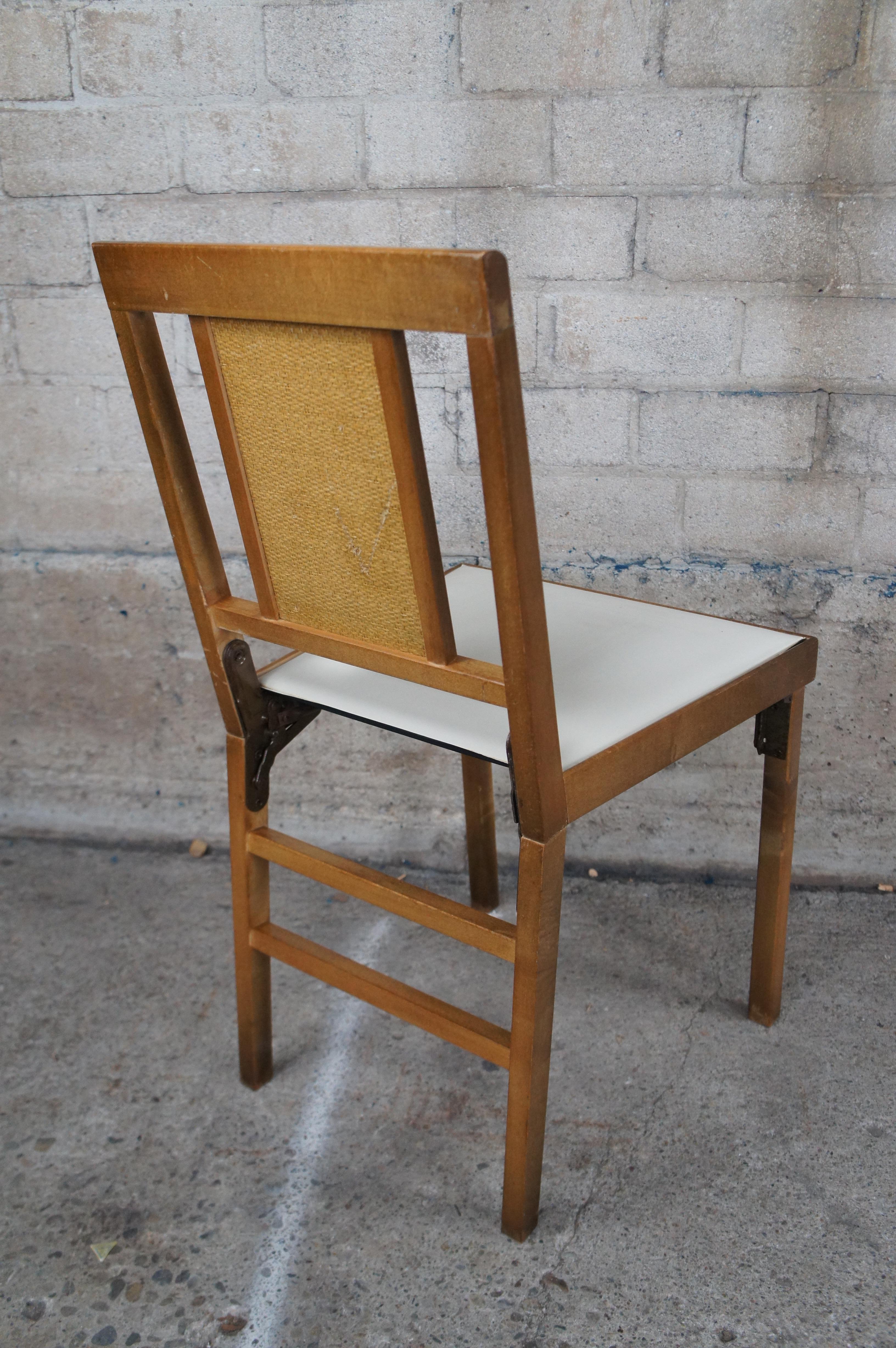 4 Mid Century Legomatic Walnut Wicker Rattan Vinyl Folding Side Chairs 2