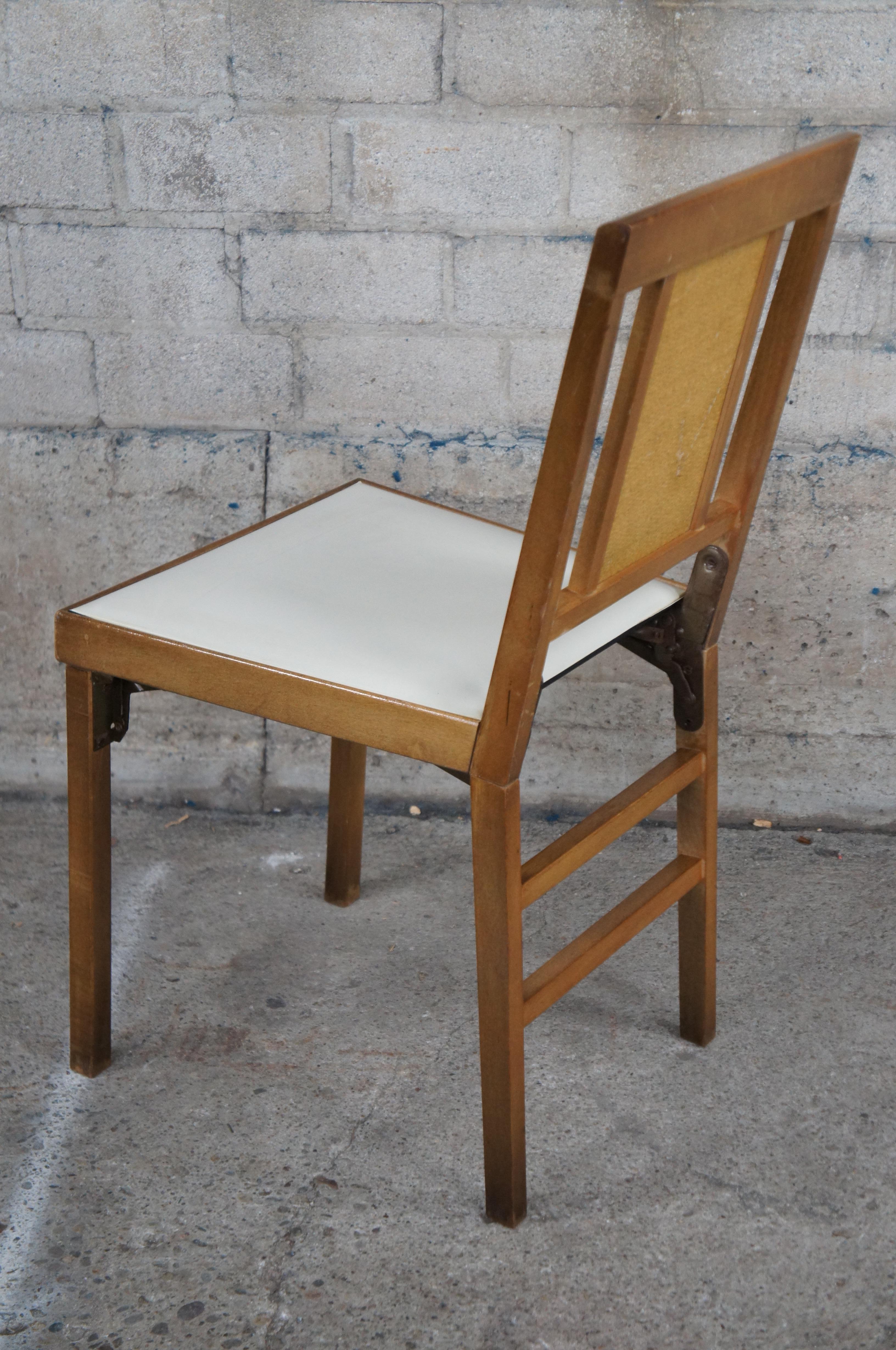 4 Mid Century Legomatic Walnut Wicker Rattan Vinyl Folding Side Chairs 3