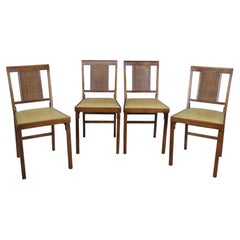4 Mid Century Legomatic Walnut Wicker Rattan Vinyl Folding Side Chairs