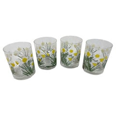 4 Mid-Century Modern, Cera Glass Daffodil Rocks Glasses