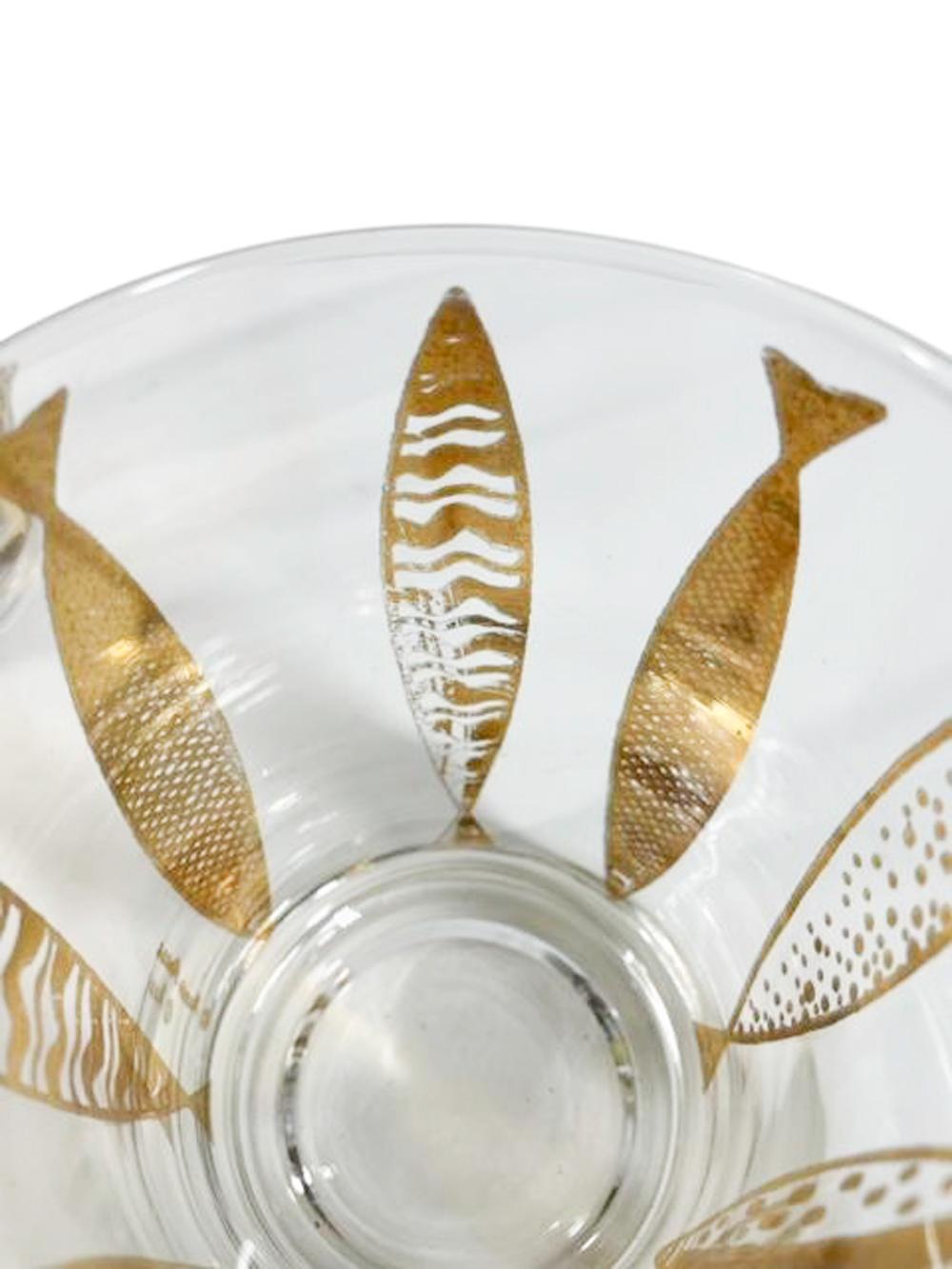 4 Mid-Century Modern Double Old Fashioned Glasses, Fred Press, Goldfish Pattern 1