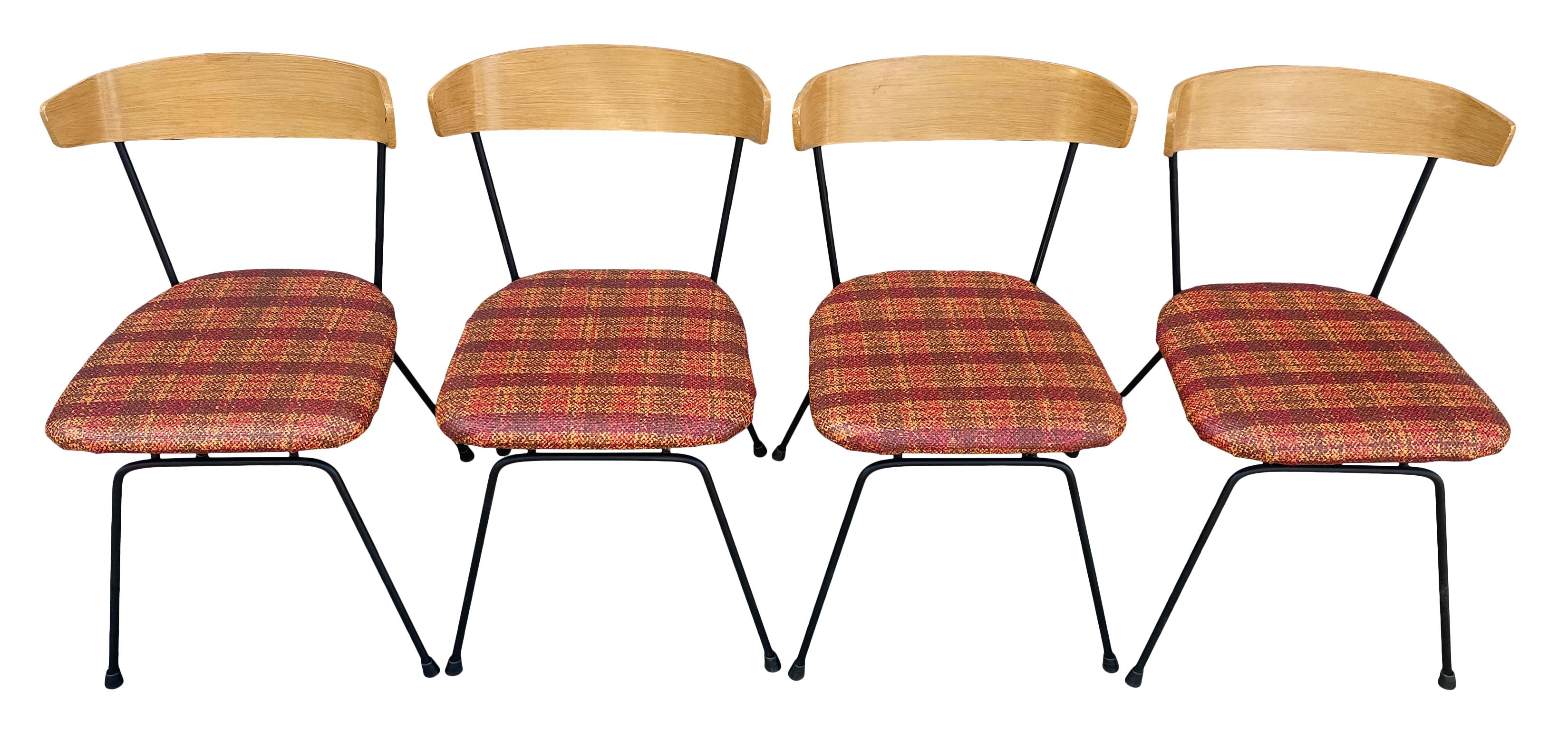 4 Mid-Century Modern iron and birch dining chair Clifford pascoe. All original very clean chairs. All chairs have rubber feet. Original upholstery vinyl. No Labels - Great clean set. Minimalist.