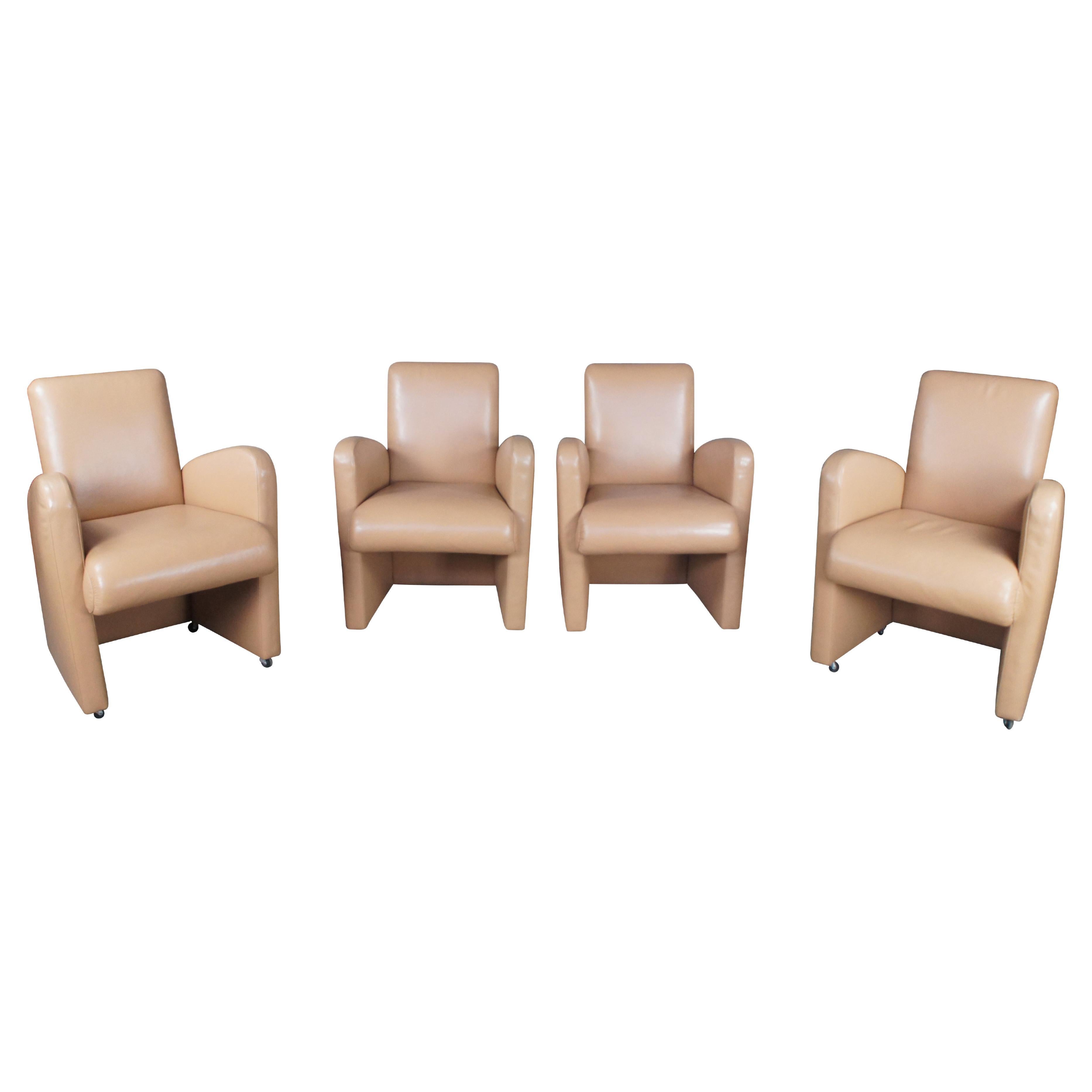 4 Mid Century Modern Jay Spectre Century Leather Game Lounge Arm Dining Chairs