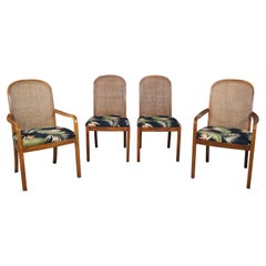 4 Mid-Century Modern Oak Cane Back Bentwood Upholstered Dining Chairs Boho Chic