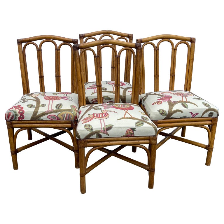 MidCentury Modern Rattan Dining Chairs, Set of Four at 1stDibs