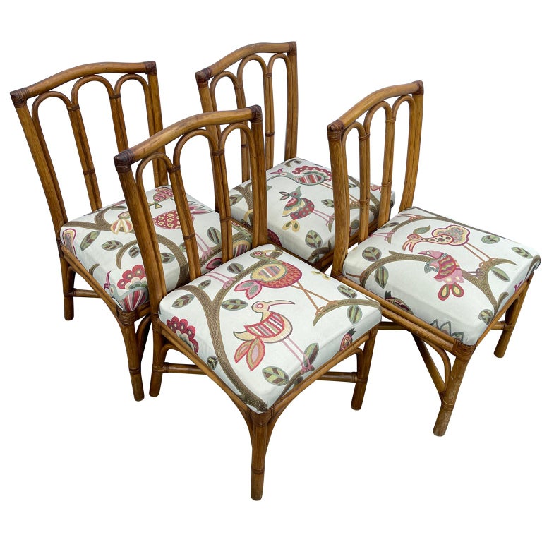 MidCentury Modern Rattan Dining Chairs, Set of Four at 1stDibs