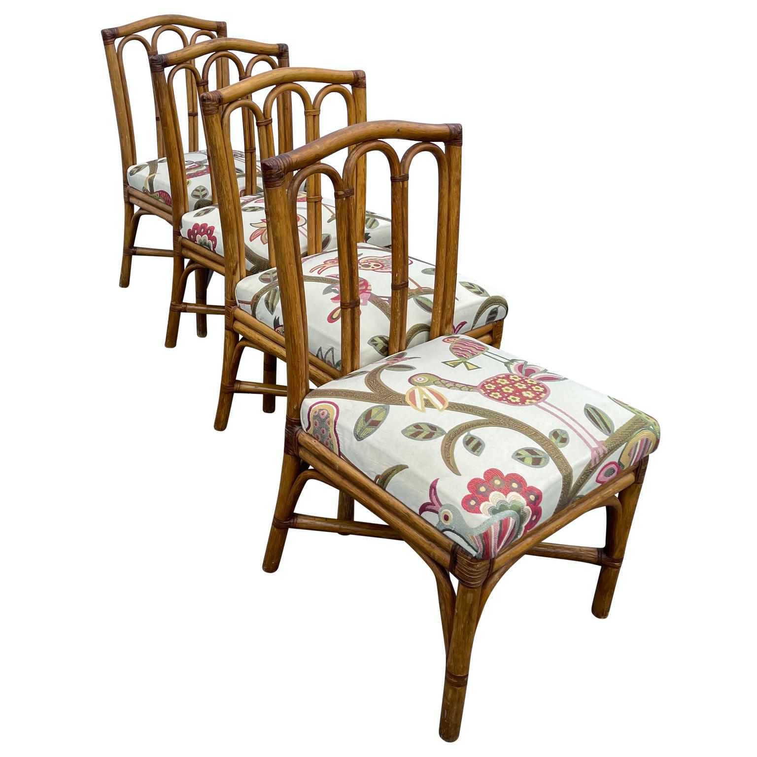 American Mid-Century Modern Rattan Dining Chairs, Set of Four