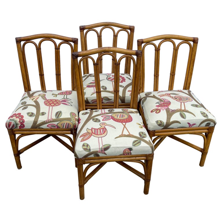 MidCentury Modern Rattan Dining Chairs, Set of Four at 1stDibs