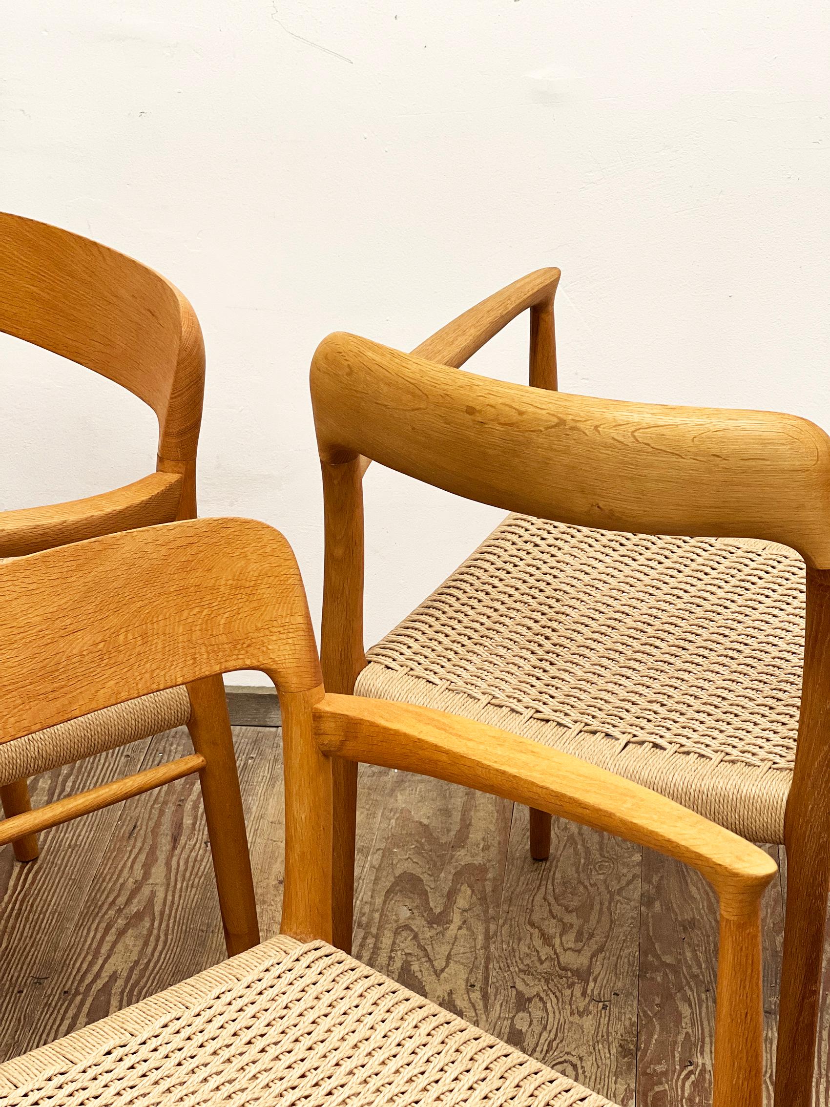 4 Mid-Century Oak Armrest Dining Chairs # 56 by Niels O. Møller, J. L. Moller For Sale 3