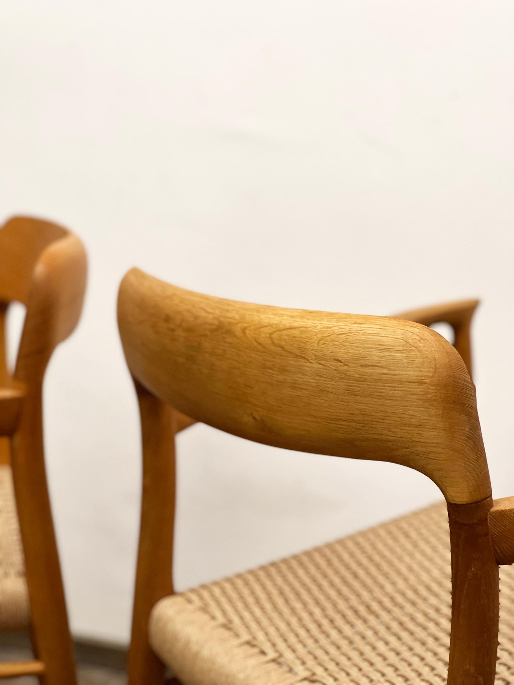 4 Mid-Century Oak Armrest Dining Chairs # 56 by Niels O. Møller, J. L. Moller For Sale 4