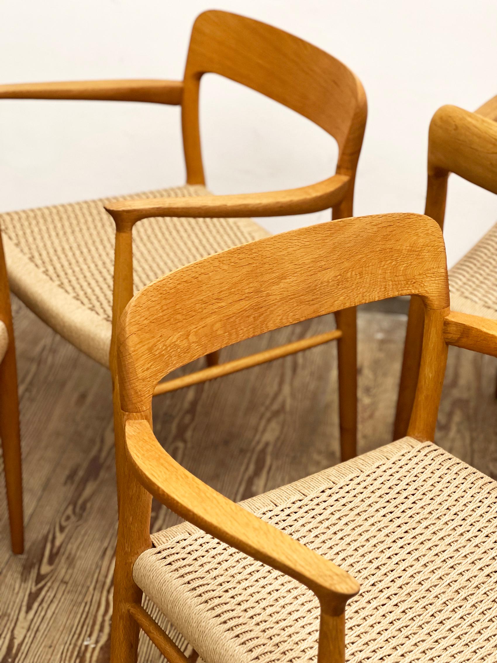 4 Mid-Century Oak Armrest Dining Chairs # 56 by Niels O. Møller, J. L. Moller For Sale 7