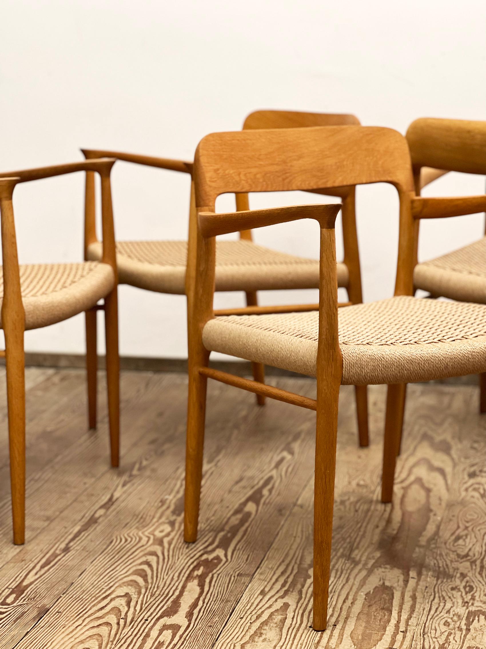 Mid-20th Century 4 Mid-Century Oak Armrest Dining Chairs # 56 by Niels O. Møller, J. L. Moller For Sale