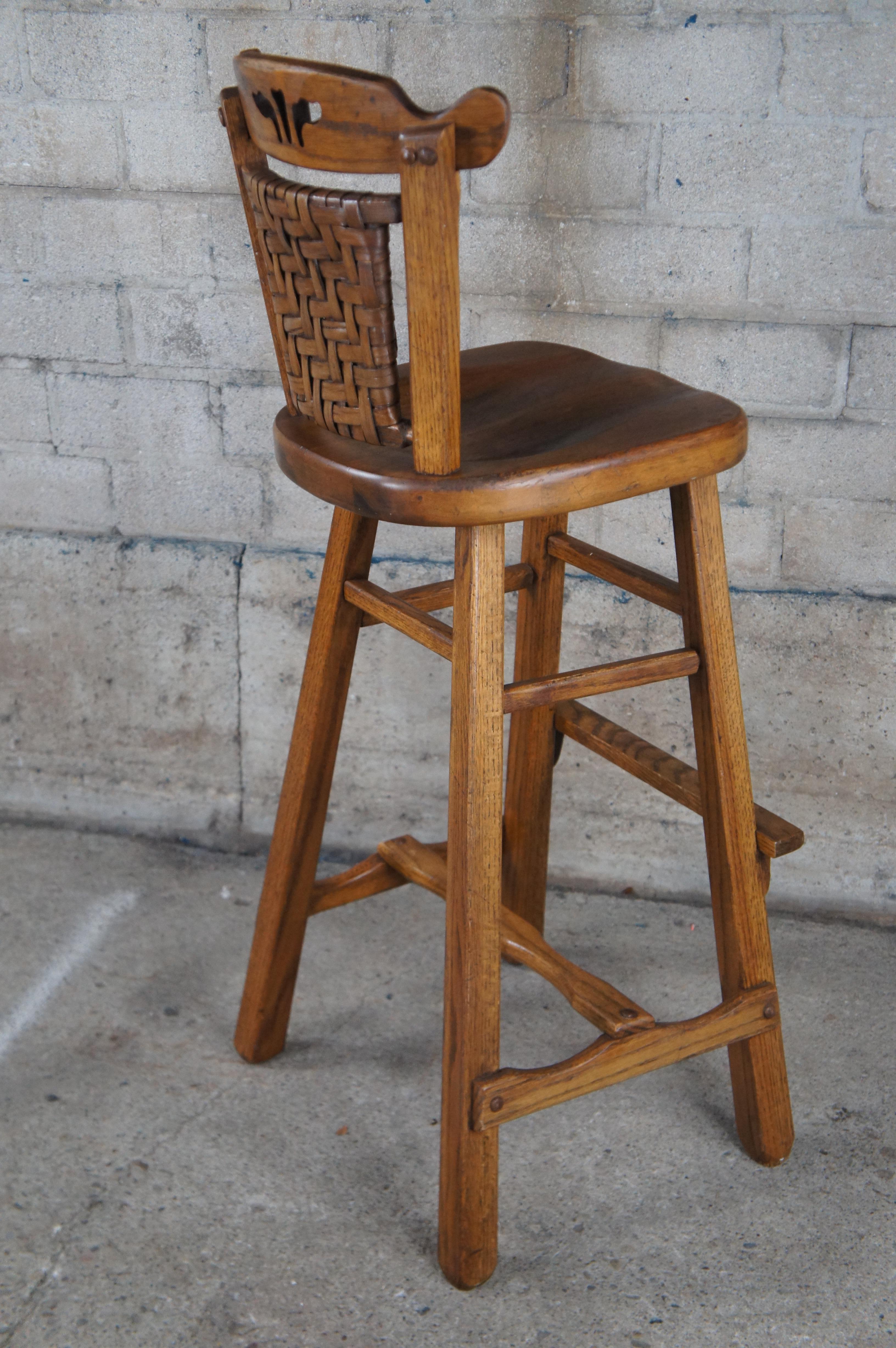 4 Mid Century Old Hickory Furniture Company Oak Counter Bar Stools 3