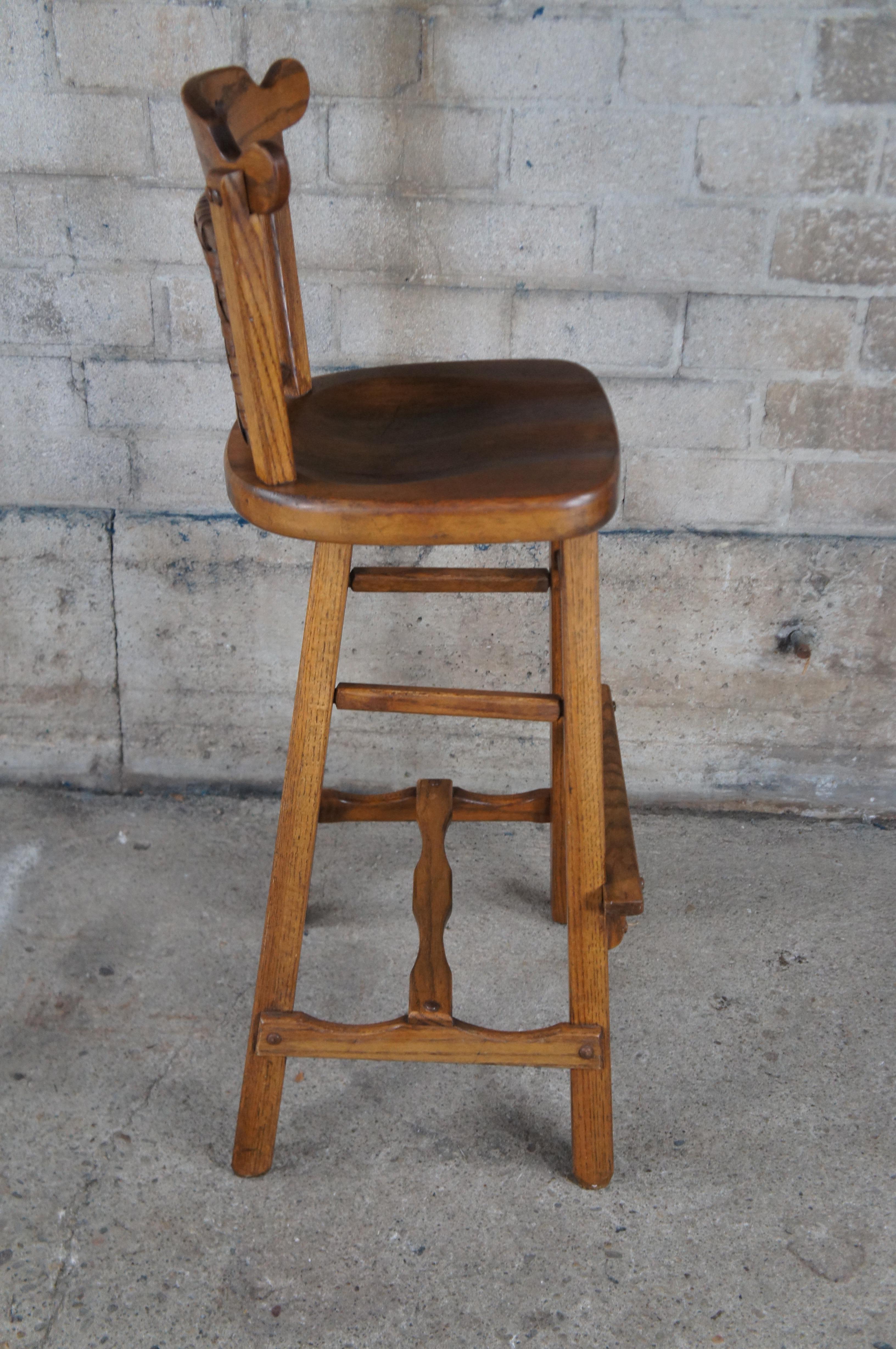 4 Mid Century Old Hickory Furniture Company Oak Counter Bar Stools 4