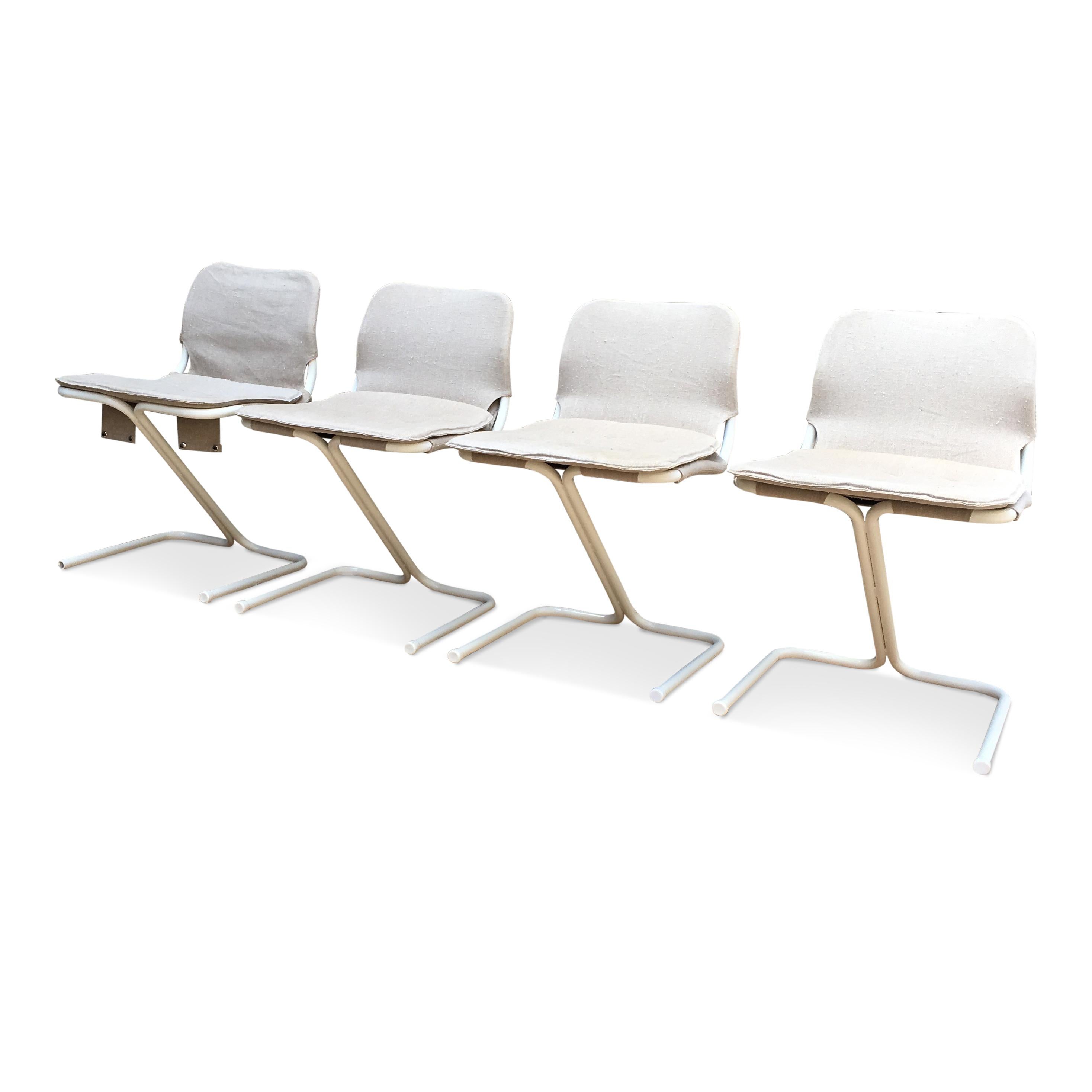 Scandinavian Modern 4 Midcentury Swedish White Metal Stackable Chairs from DUX, 1968 For Sale