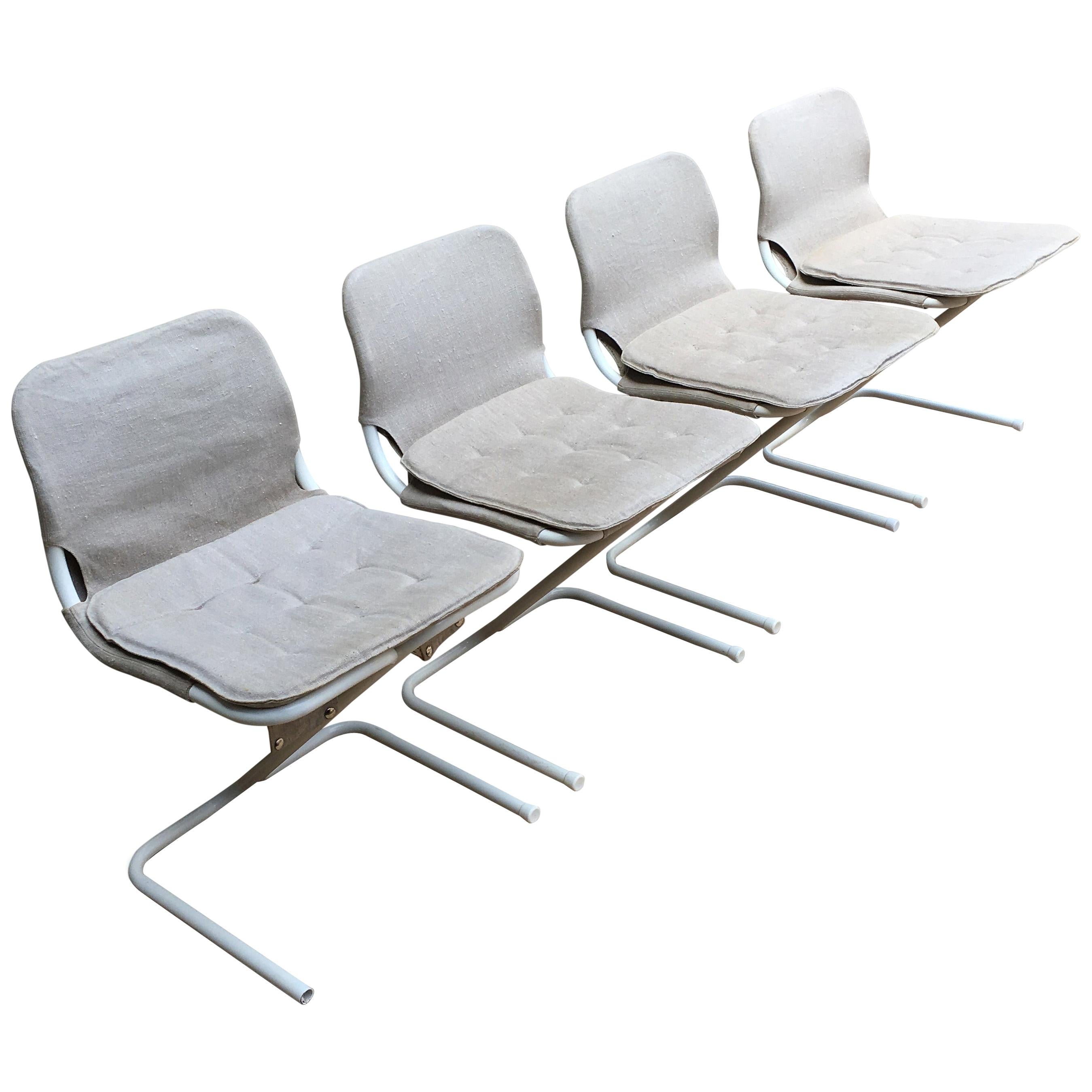4 Midcentury Swedish White Metal Stackable Chairs from DUX, 1968 For Sale