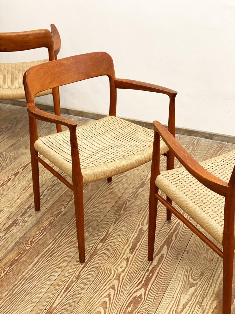 Hand-Carved 4 Mid-Century Teak Dining Chairs #56 by Niels O. Møller for J. L. Moller For Sale