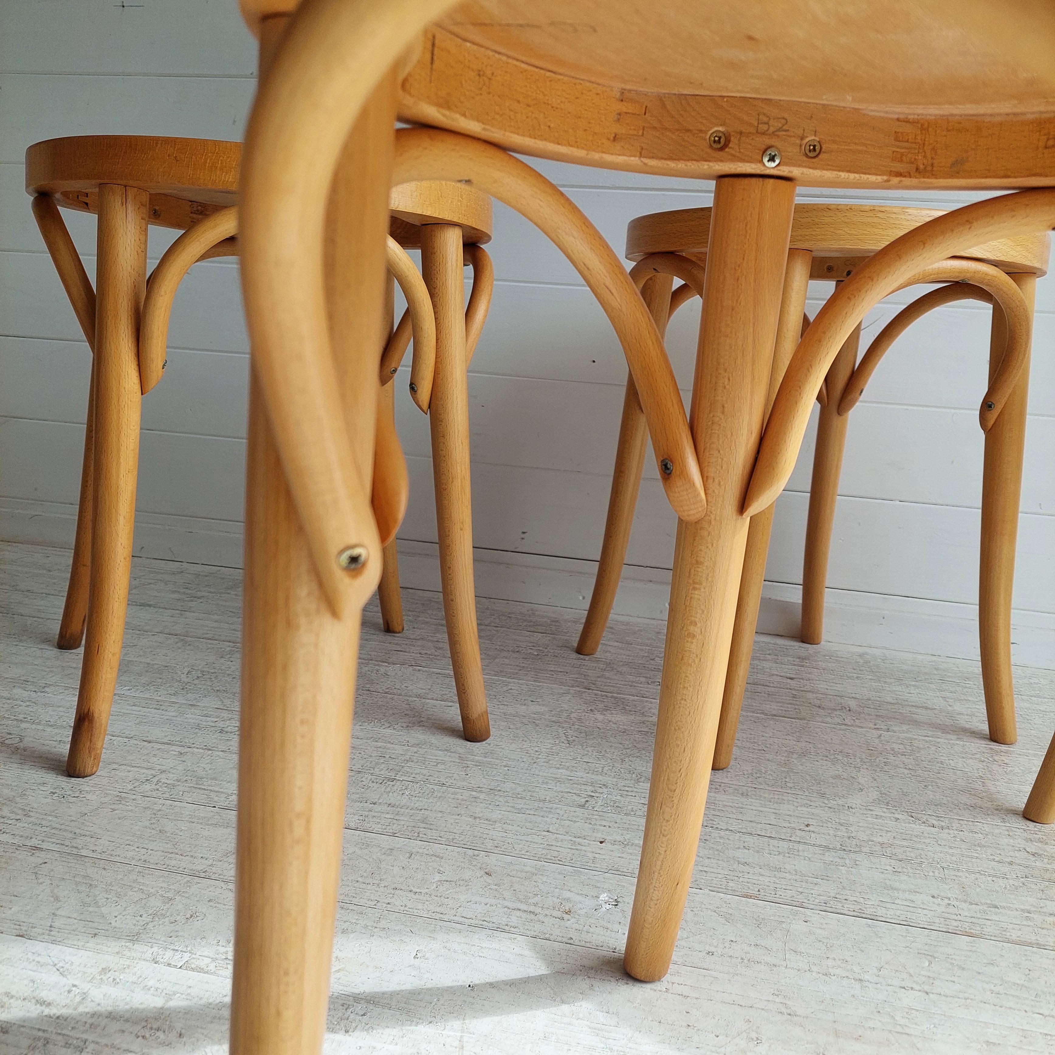 4 Mid Century Thonet Style Stools Scandinavian Kitchen Bistro Stool, 60s 11