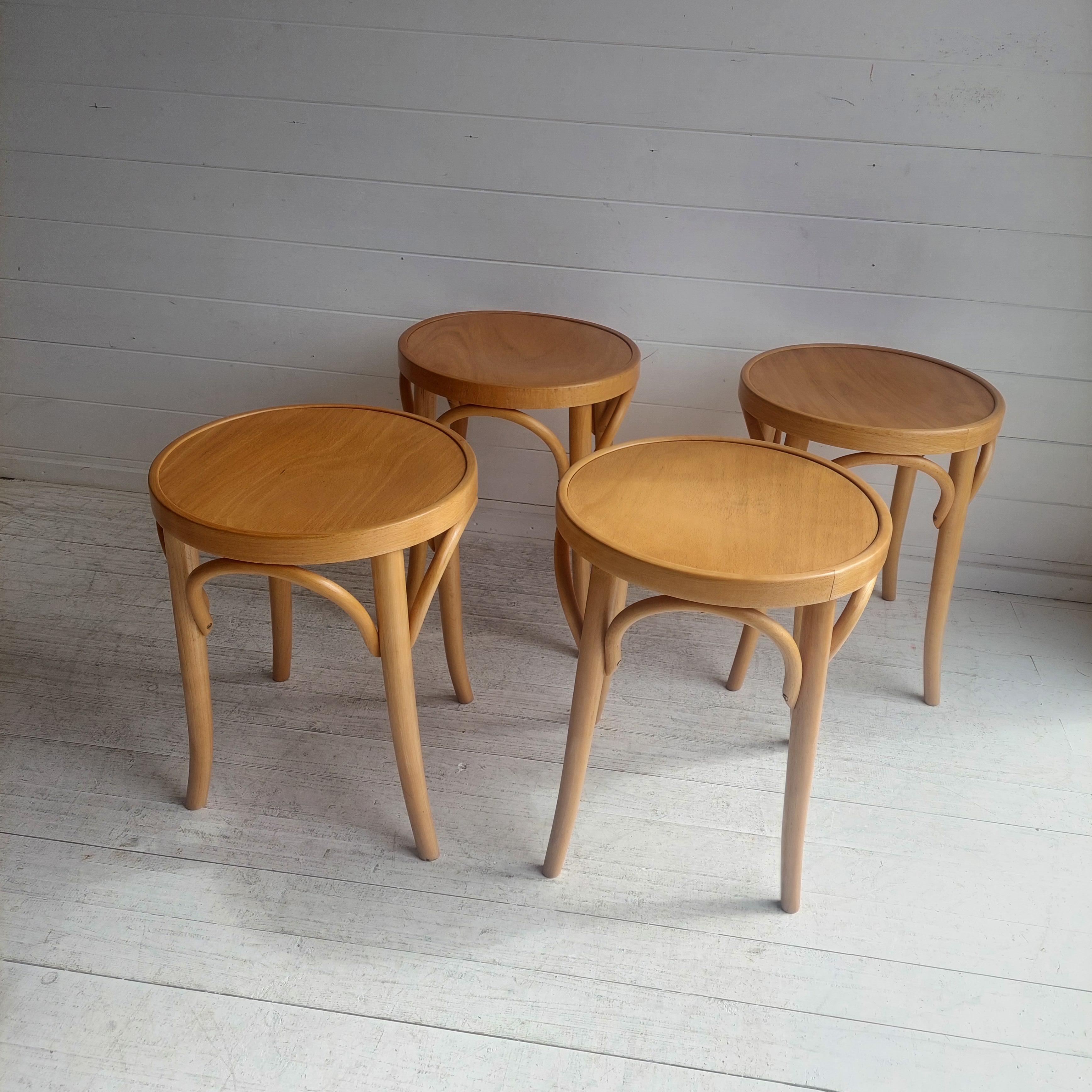 European 4 Mid Century Thonet Style Stools Scandinavian Kitchen Bistro Stool, 60s