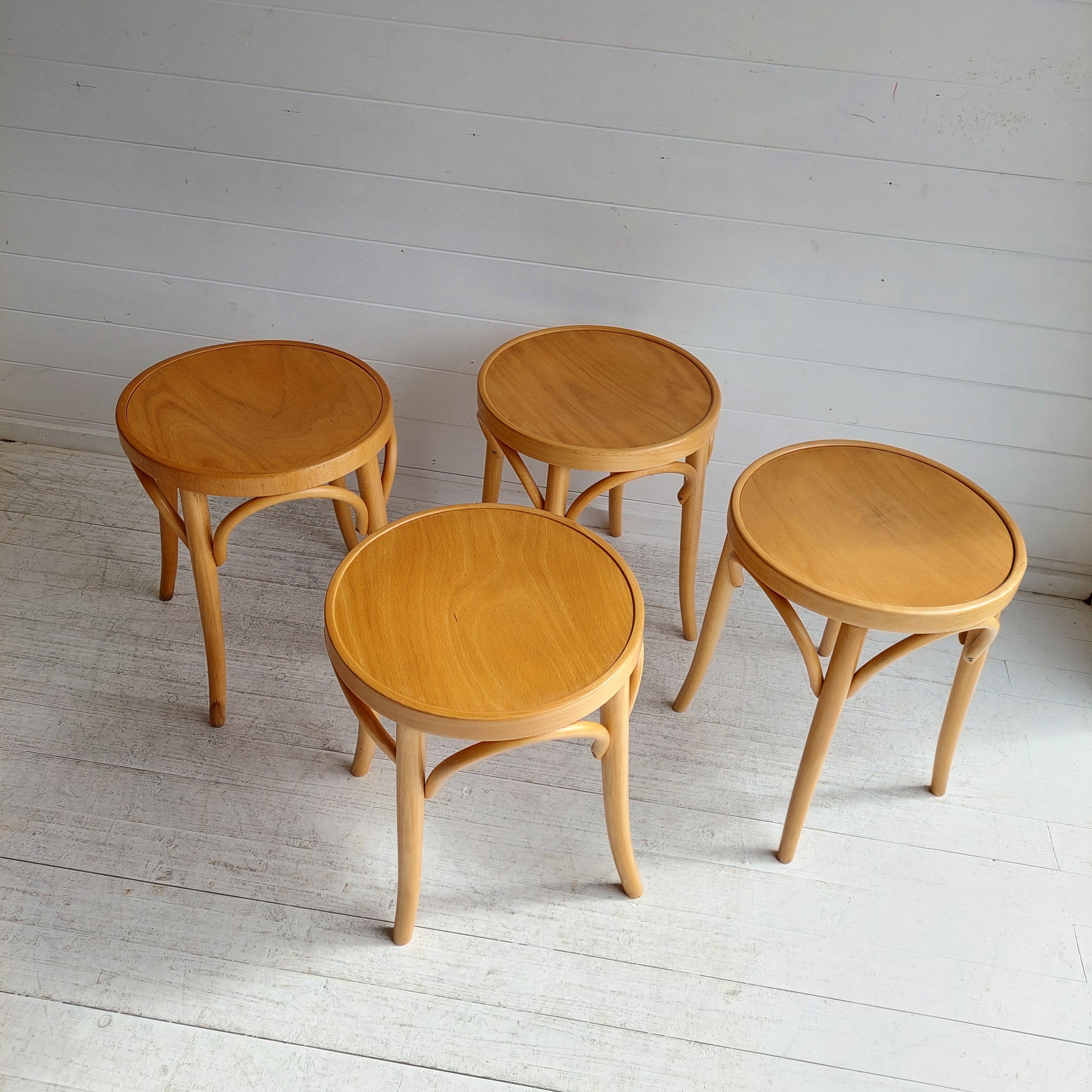4 Mid Century Thonet Style Stools Scandinavian Kitchen Bistro Stool, 60s In Good Condition In Leamington Spa, GB