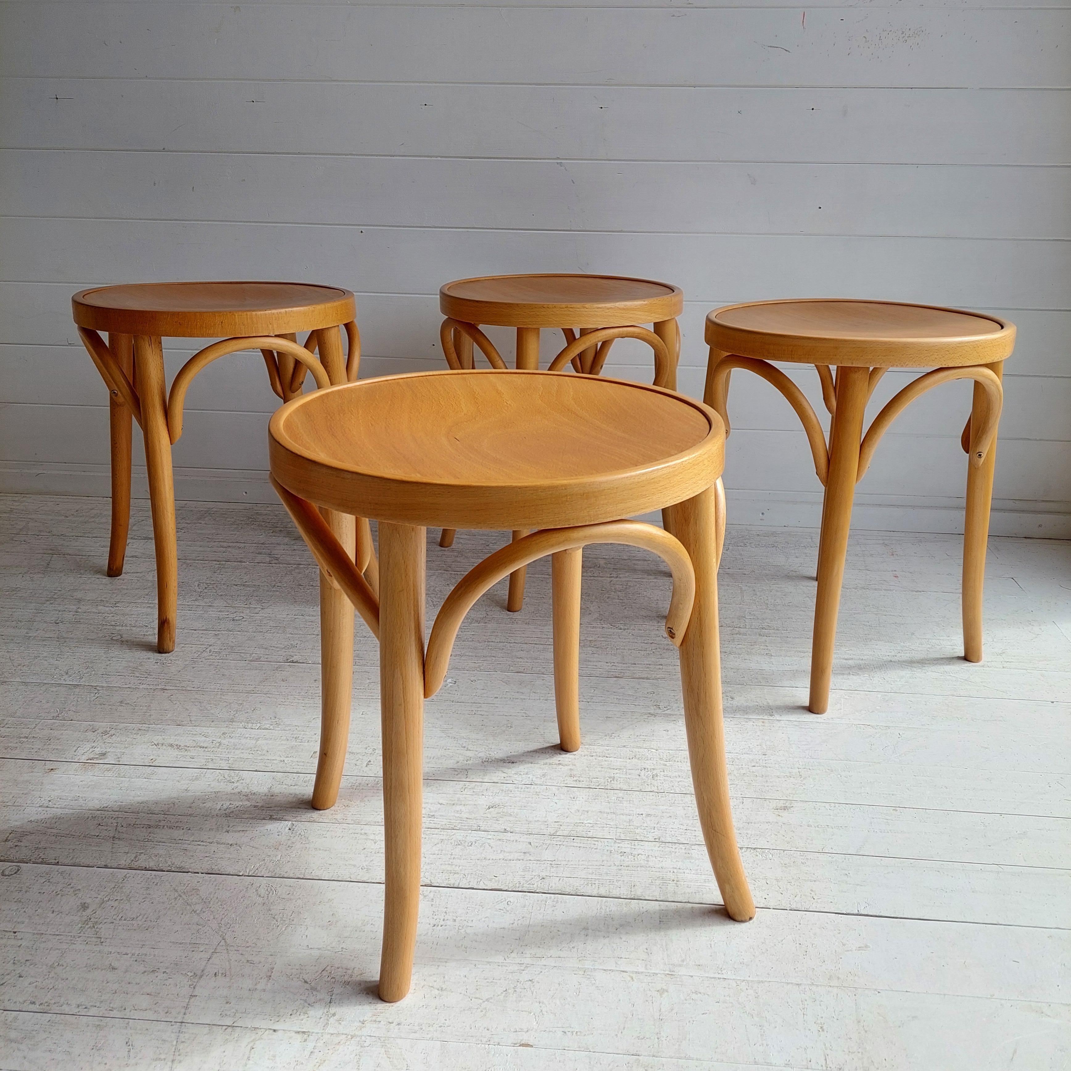 20th Century 4 Mid Century Thonet Style Stools Scandinavian Kitchen Bistro Stool, 60s