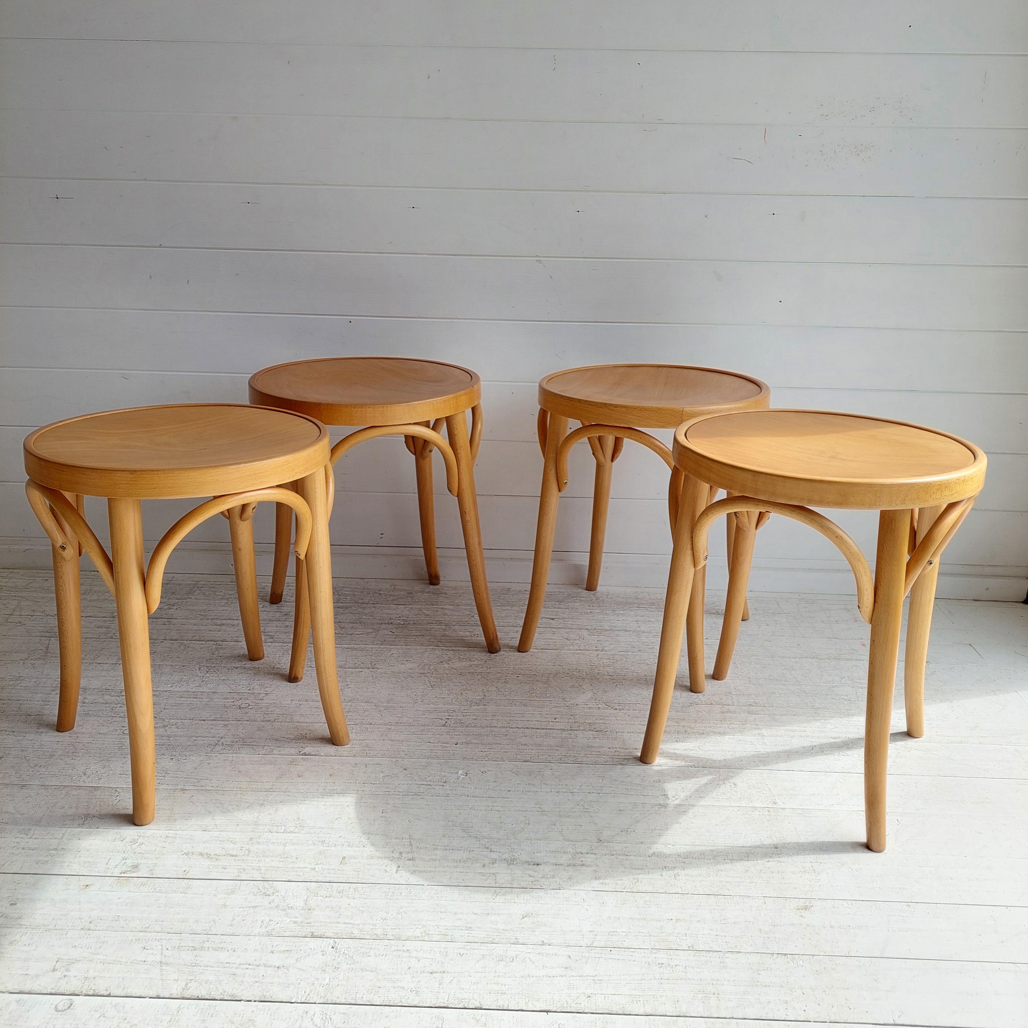 Beech 4 Mid Century Thonet Style Stools Scandinavian Kitchen Bistro Stool, 60s