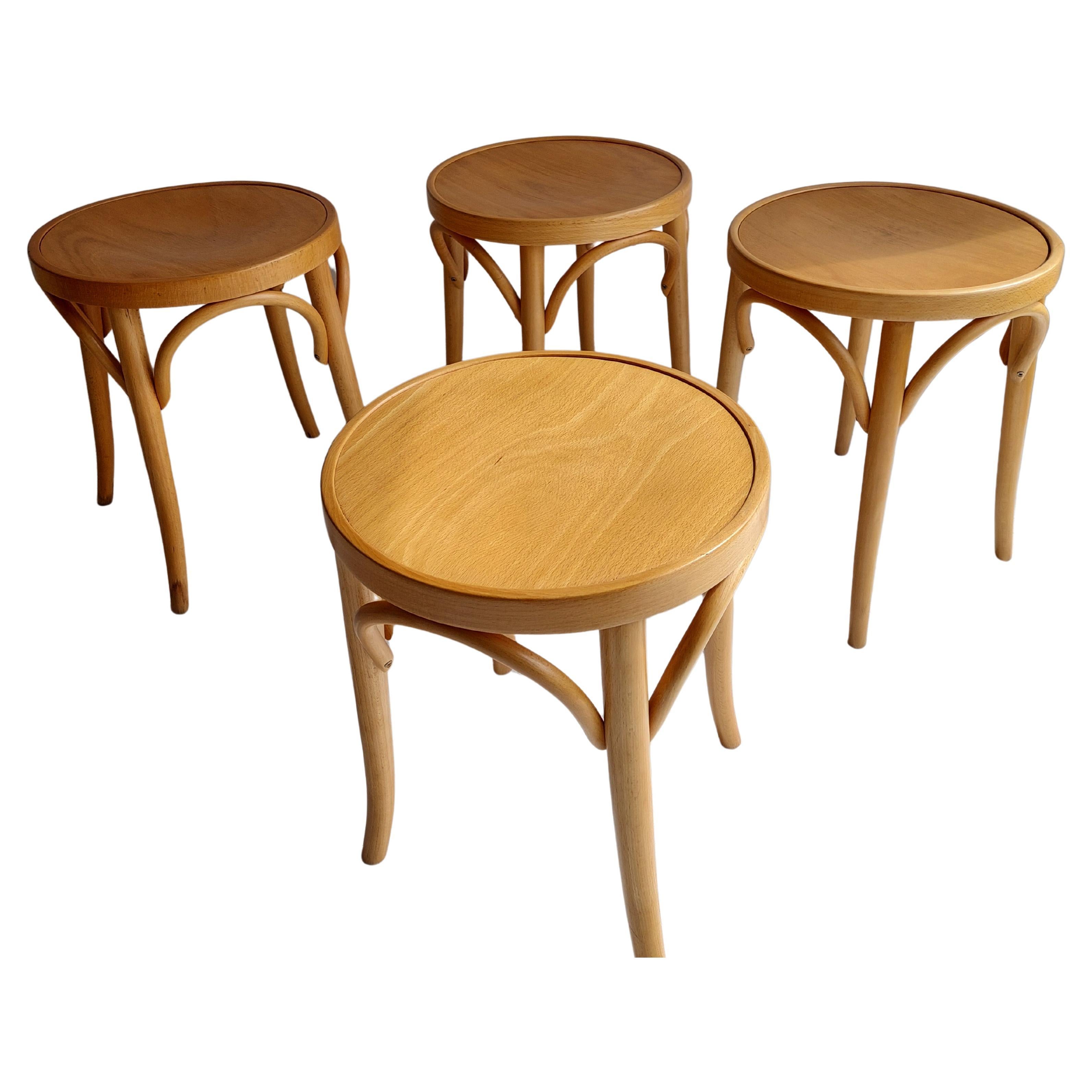 4 Mid Century Thonet Style Stools Scandinavian Kitchen Bistro Stool, 60s