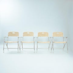 4 Mid-Century Tossa Wicker Folding garden Chairs by Hilbrant, Italy, 1960s