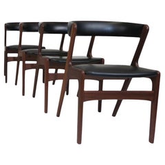 4 Midcentury Danish Curved Back Dining Chairs in Black Vinyl