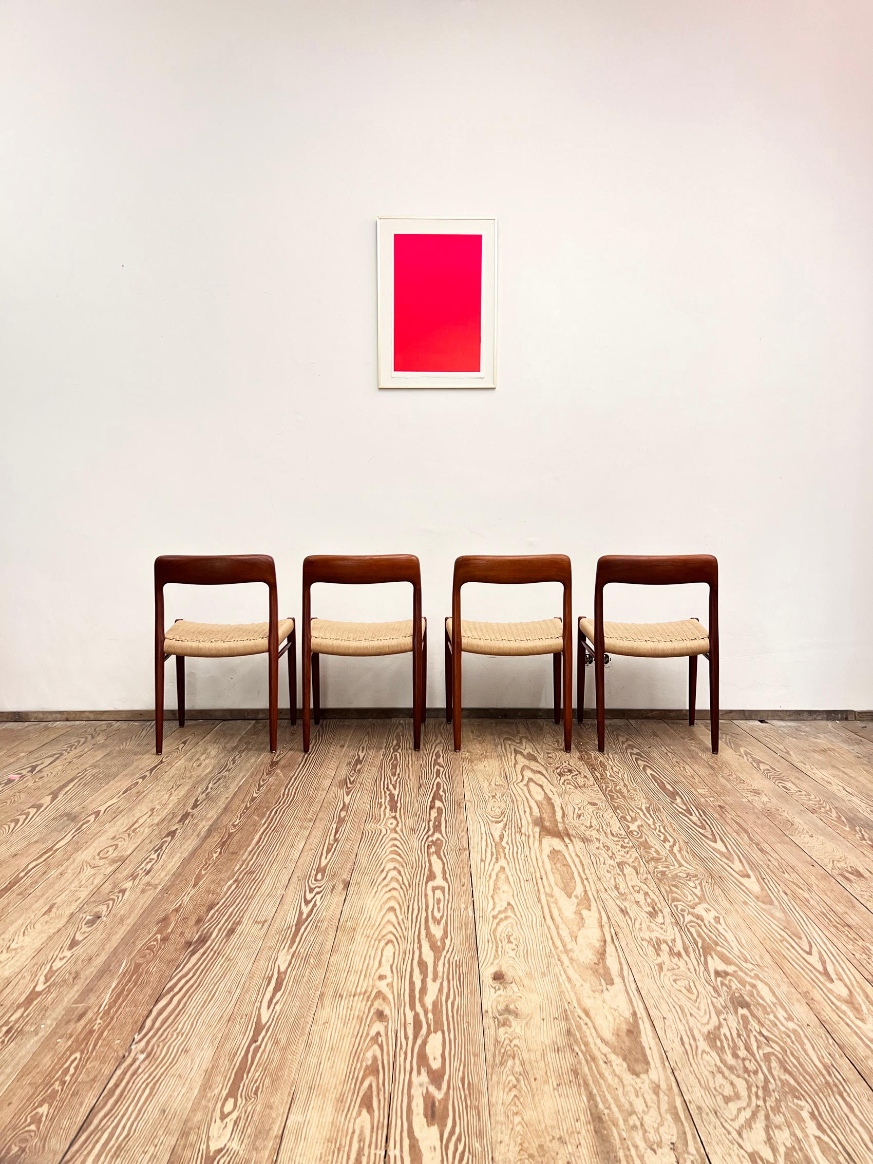 Mid-Century Modern 4 Midcentury Dining Chairs #75 in Teak, Danish Design, Niels Møller, J.L. Moller