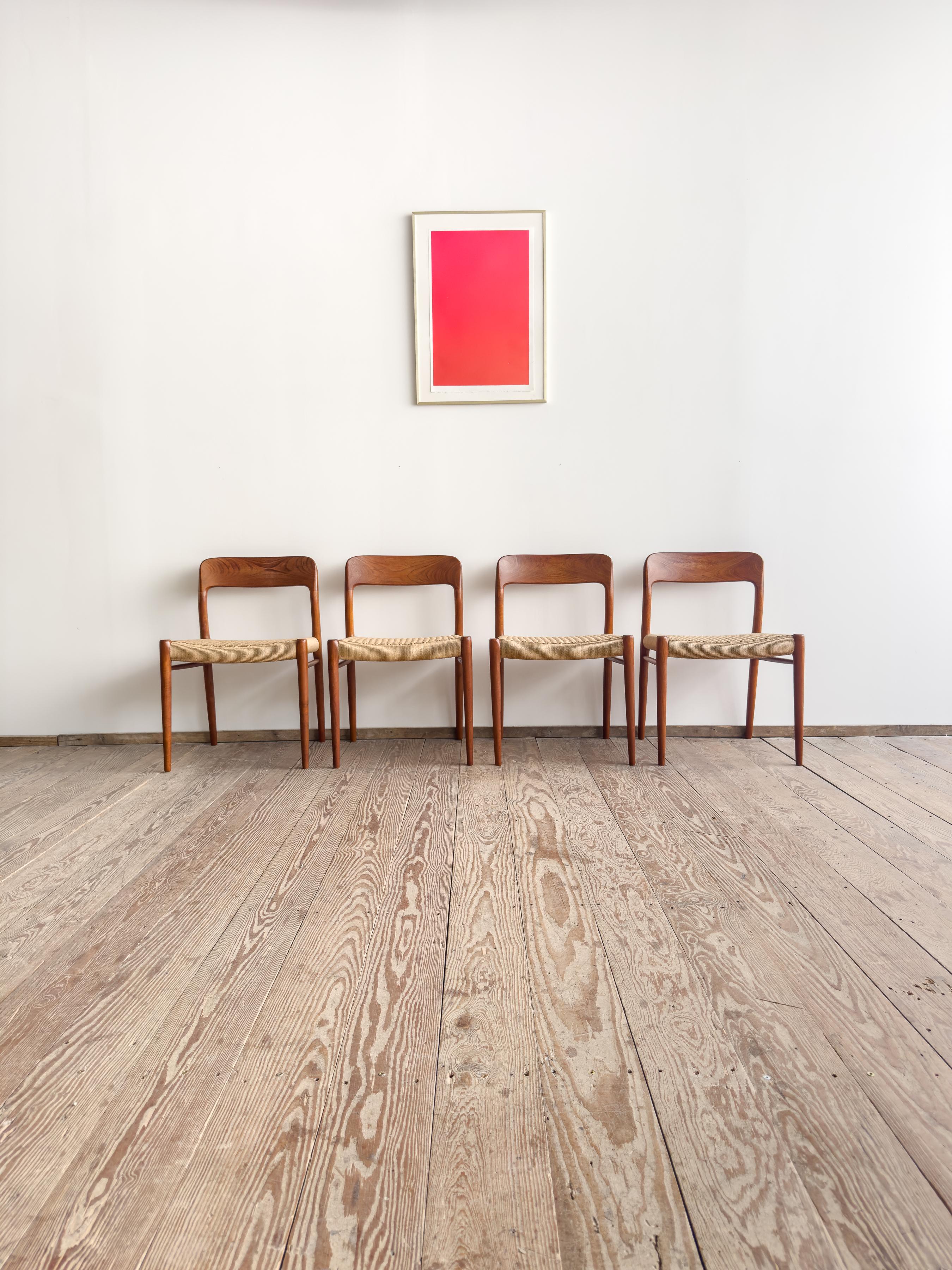 Mid-Century Modern 4 Midcentury Dining Chairs #75 in Teak, Danish Design, Niels Møller, J.L. Moller For Sale