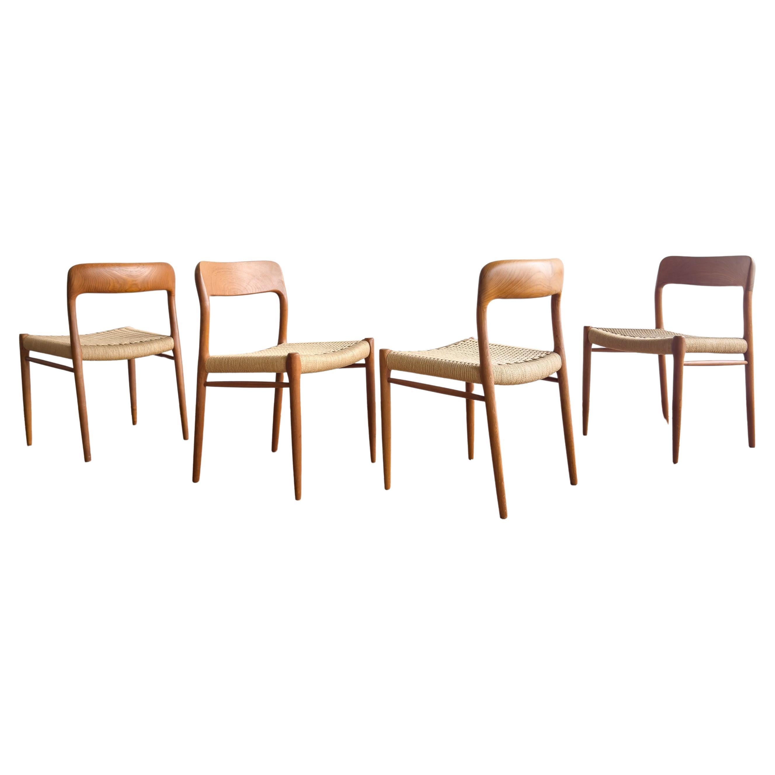4 Midcentury Dining Chairs #75 in Teak, Danish Design, Niels Møller, J.L. Moller For Sale