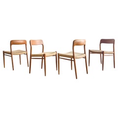 4 Midcentury Dining Chairs #75 in Teak, Danish Design, Niels Møller, J.L. Moller