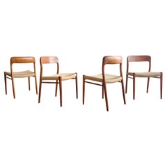 4 Midcentury Dining Chairs #75 in Teak, Danish Design, Niels Møller, J.L. Moller