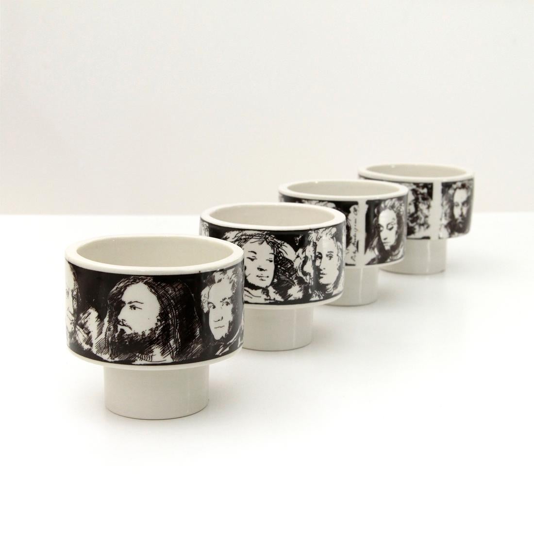 Mid-Century Modern 4 Midcentury Porcelain Cups ‘Uomini Illustri’ by Pietro Annigoni for Porcellane 