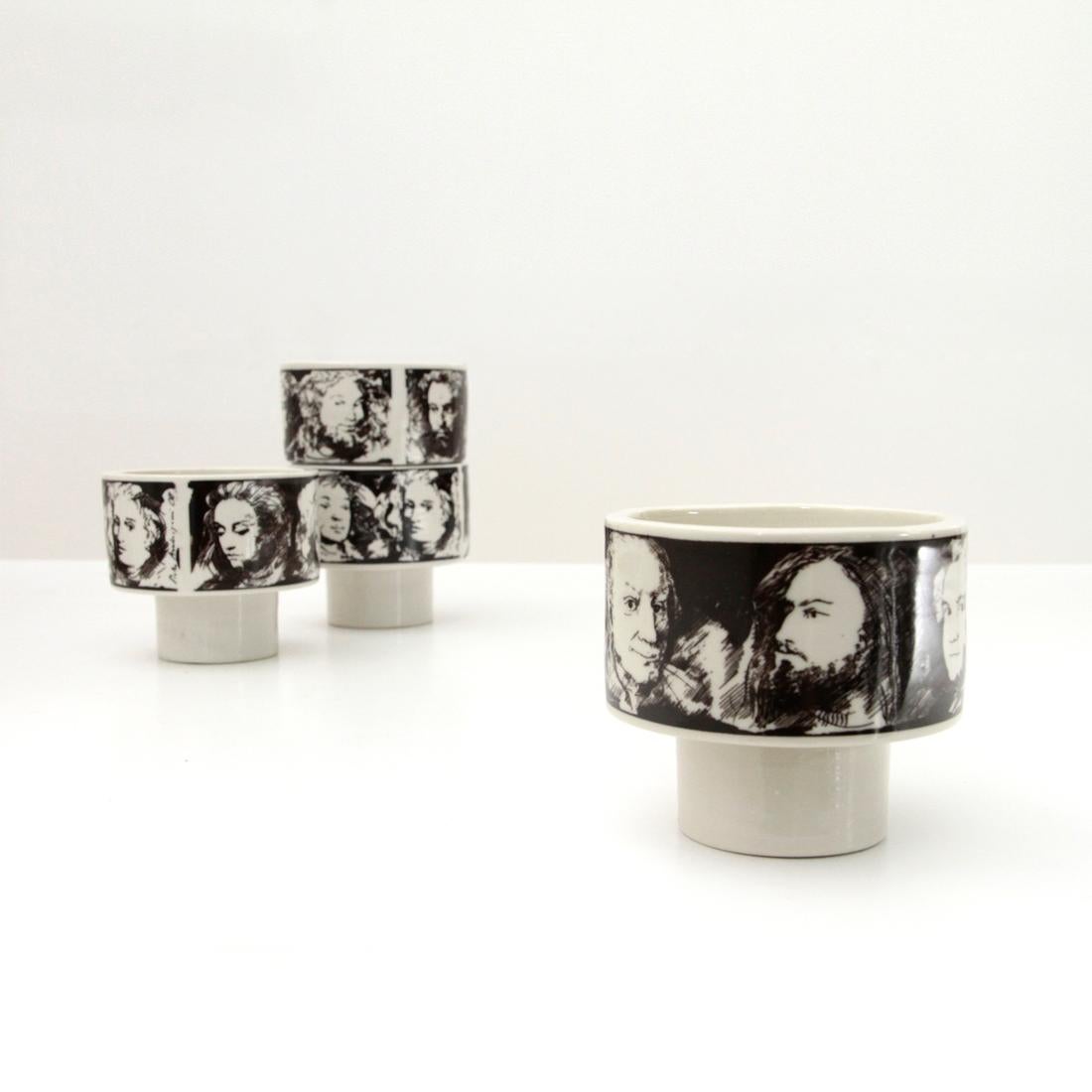 Italian 4 Midcentury Porcelain Cups ‘Uomini Illustri’ by Pietro Annigoni for Porcellane 