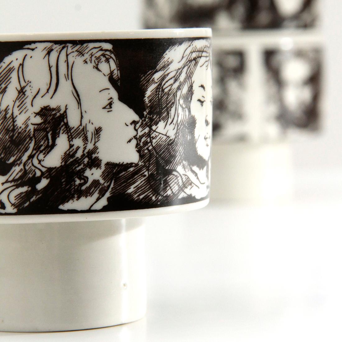 4 Midcentury Porcelain Cups ‘Uomini Illustri’ by Pietro Annigoni for Porcellane  In Good Condition In Savona, IT