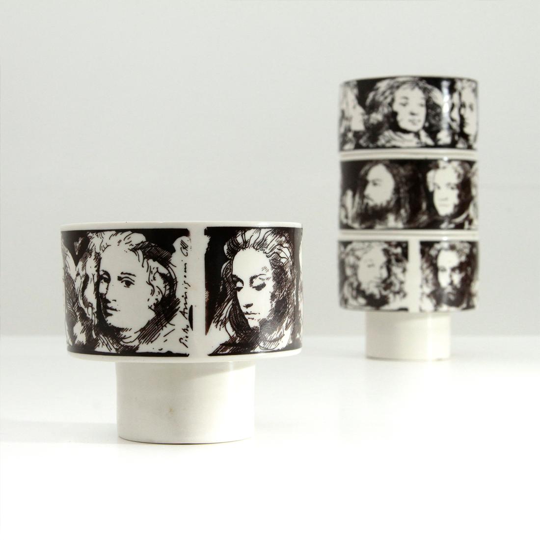 Late 20th Century 4 Midcentury Porcelain Cups ‘Uomini Illustri’ by Pietro Annigoni for Porcellane 